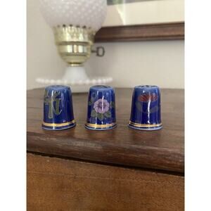 Vintage Japanese Porcelain Ceramic Thimble Cobalt Blue & Gold Set Of 3